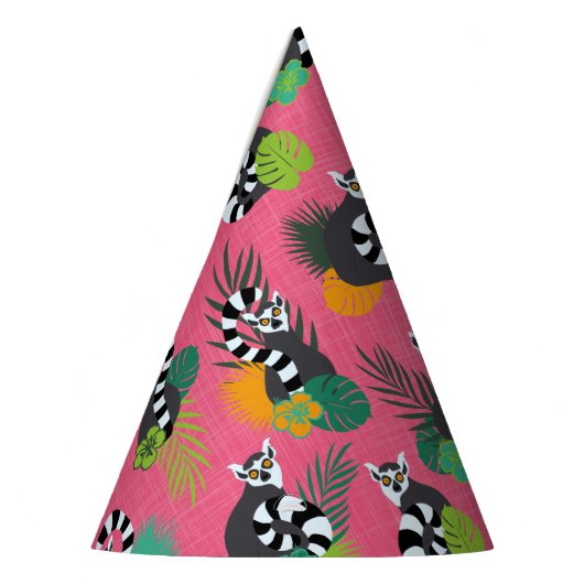 Tropische Lemuren - Rosa Partyhütchen (Links)