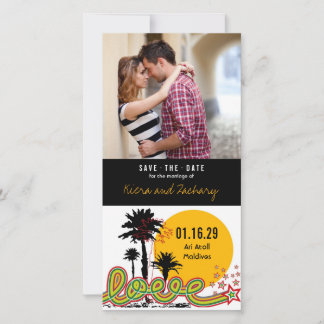 Tropische Liebe Sommerpalmen Bäume Retro Modernes Save The Date
