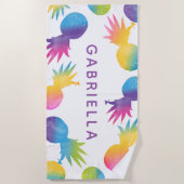 Tropische Lila Ananas Personalisiert Strandtuch (Vorderseite)