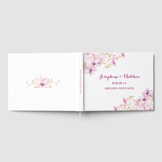 Tropische Lila Orchideenhochzeit Gästebuch (Voll)