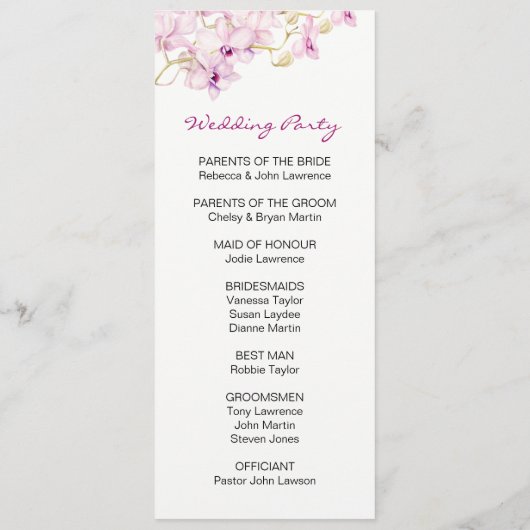 Tropische Lila Orchideenhochzeit Programm (Rückseite)