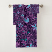 Tropische Lila und Aquamarine Blume Blumendesign Badhandtuch Set (Insitu)