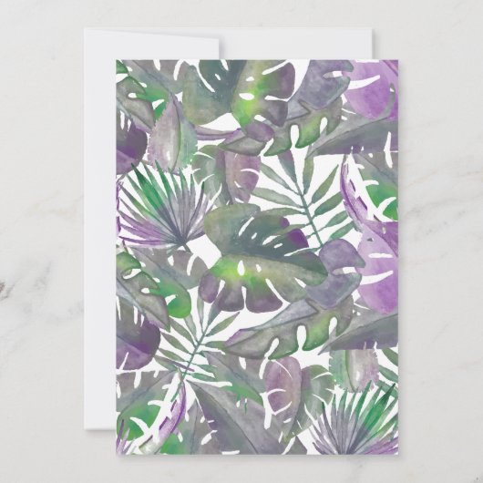 Tropische Lila Wasserfarbenhochzeit Einladung (Rückseite)