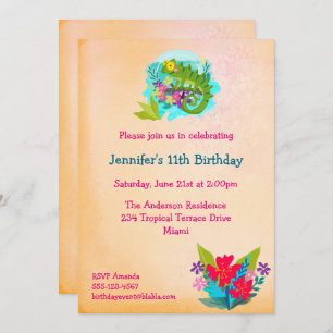 Tropische Lizard mit Blume Luau Birthday Einladung