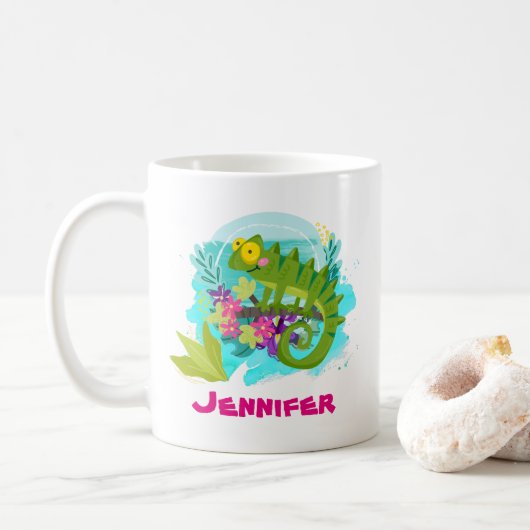 Tropische Lizard mit Personalisierten Blume Kaffeetasse (Mit Donut)