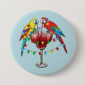 Tropische Macaws trinken Wein Button (Vorderseite)
