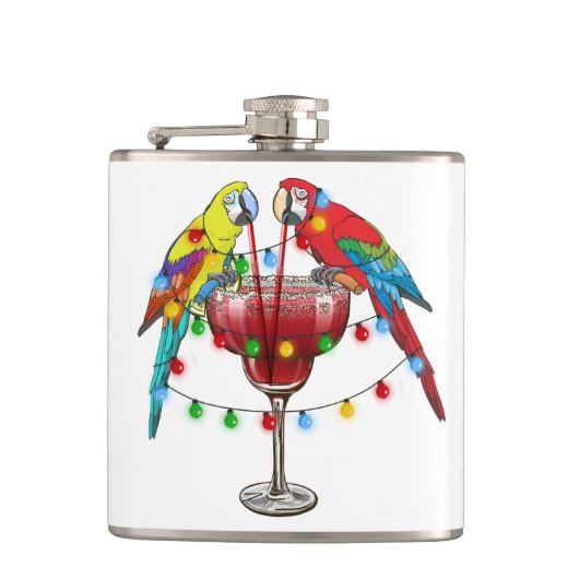 Tropische Macaws trinken Wein Flachmann (Vorderseite)