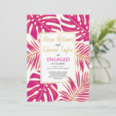 Tropische Magenta, Blätter-Verlobungsparty Einladung (Stehend Vorderseite)