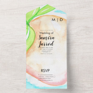 Tropische Mango Handbemalte Sommerhochzeit   All In One Einladung