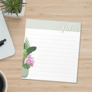 Tropische Medinilla Blume Grüne Vase Name Linken Notizblock