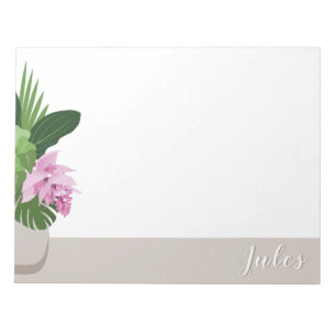 Tropische Medinilla Elegante Blume Beige Vase Name Notizblock