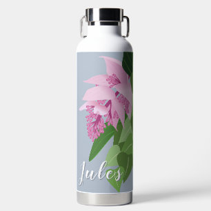 Tropische Medinilla Pink-Blume auf blauem Namen Trinkflasche