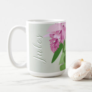 Tropische Medinilla Pink-Blume auf grünem Namen Kaffeetasse