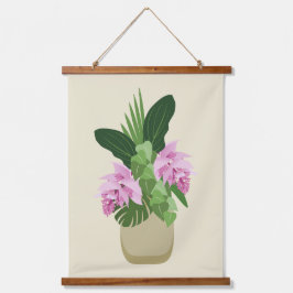 Tropische Medinilla Rosa Blume Gelbe Vase Wandteppich Mit Holzrahmen