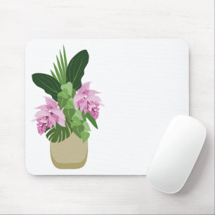 Tropische Medinilla Rosa Blume Gelbe Vase Weiß Mousepad