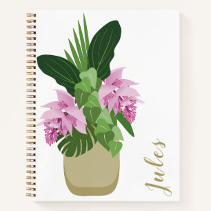 Tropische Medinilla Rosa Blume Gelbe Vase Weiß Notizblock