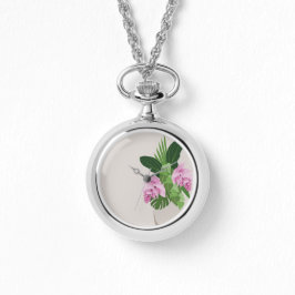 Tropische Medinilla Rosa Blume in Beige Vase Armbanduhr