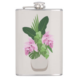 Tropische Medinilla Rosa Blume in Beige Vase Flachmann