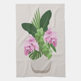 Tropische Medinilla Rosa Blume in Beige Vase Geschirrtuch