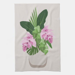 Tropische Medinilla Rosa Blume in Beige Vase Geschirrtuch