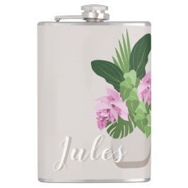 Tropische Medinilla Rosa Blume in Beige Vase Name Flachmann