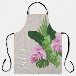 Tropische Medinilla Rosa Blume in Beige Vase Name Schürze