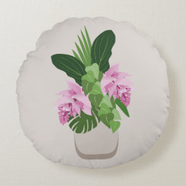 Tropische Medinilla Rosa Blume in Beige Vase Rundes Kissen