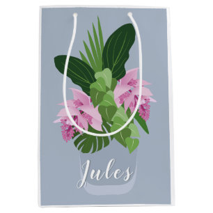 Tropische Medinilla Rosa Blume in Blue Vase Name Mittlere Geschenktüte