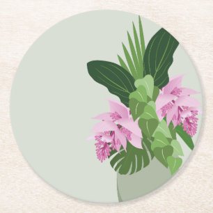 Tropische Medinilla Rosa Blume in grüner Vase Runder Pappuntersetzer