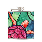 Tropische Meeresschildkröte - farbenfroher Batik-S Flachmann (Vorderseite)