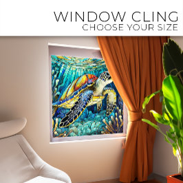 Tropische Meeresschildkröte Gewebte Glaskunst Fensteraufkleber