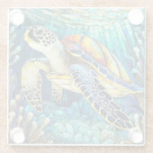 Tropische Meeresschildkröte Gewebte Glaskunst Glasuntersetzer (Rückseite)