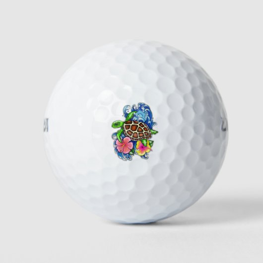 Tropische Meeresschildkröte und Hibiskus Golfball (Vorderseite)