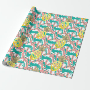 Tropische mehrfarbige Palmwedel Gold Ananas Geschenkpapier
