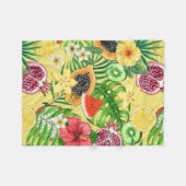 Tropische Michfrüchte, Blume und Blätter auf Gelb Fleecedecke (Vorderseite (Horizontal))
