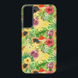 Tropische Michfrüchte, Blume und Blätter auf Gelb Samsung Galaxy Hülle<br><div class="desc">Handgemalte Mischung aus verschiedenen tropischen Früchten,  Blume und Blätter</div>