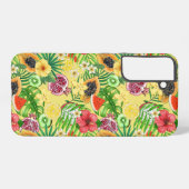 Tropische Michfrüchte, Blume und Blätter auf Gelb Samsung Galaxy Hülle (Rückseite (Horizontal))