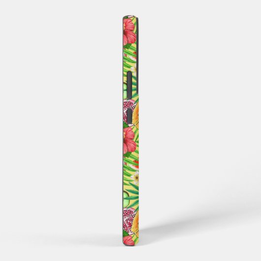 Tropische Michfrüchte, Blume und Blätter auf Gelb Samsung Galaxy Hülle (Rechte Seite)