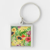 Tropische Michfrüchte, Blume und Blätter auf Gelb Schlüsselanhänger (Vorne)