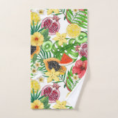 Tropische Michfrüchte, Blume und Blätter in Weiß Badhandtuch Set (Handtuch)