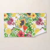 Tropische Michfrüchte, Blume und Blätter in Weiß Badhandtuch Set (Handtuch)