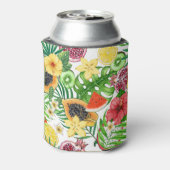 Tropische Michfrüchte, Blume und Blätter in Weiß Dosenkühler (Kanne Rückseite)