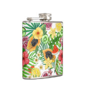 Tropische Michfrüchte, Blume und Blätter in Weiß Flachmann (Rechts)