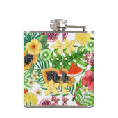 Tropische Michfrüchte, Blume und Blätter in Weiß Flachmann (Rückseite)