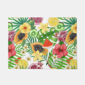 Tropische Michfrüchte, Blume und Blätter in Weiß Fußmatte (Vorderseite)