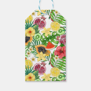Tropische Michfrüchte, Blume und Blätter in Weiß Geschenkanhänger