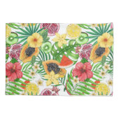 Tropische Michfrüchte, Blume und Blätter in Weiß Kissenbezug (Rückseite-Links)