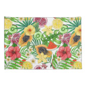 Tropische Michfrüchte, Blume und Blätter in Weiß Kissenbezug (Rückseite-Rechts)