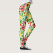Tropische Michfrüchte, Blume und Blätter in Weiß Leggings (Rechts)