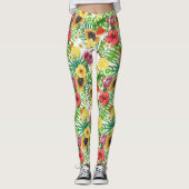 Tropische Michfrüchte, Blume und Blätter in Weiß Leggings (Vorderseite)